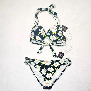 Salt+Cove Bikini XL Junior's Push Up 2 Pc Swimsuit Flowers Daisies Underwire NWT